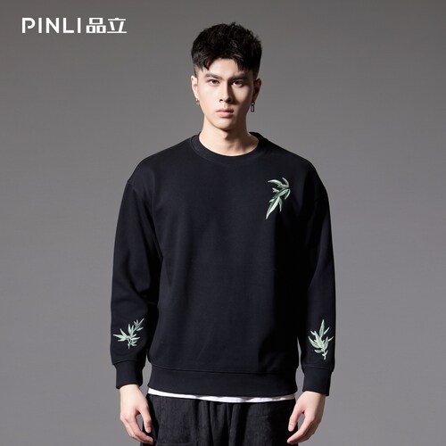 叶子贴布绣套头男卫衣PINLI品立