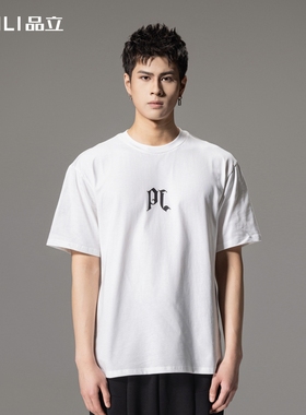 PINLI品立夏季新款圆领字母印花短袖T恤男士上衣BG241111006