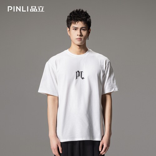 PINLI品立男圆领字母印花短袖T恤