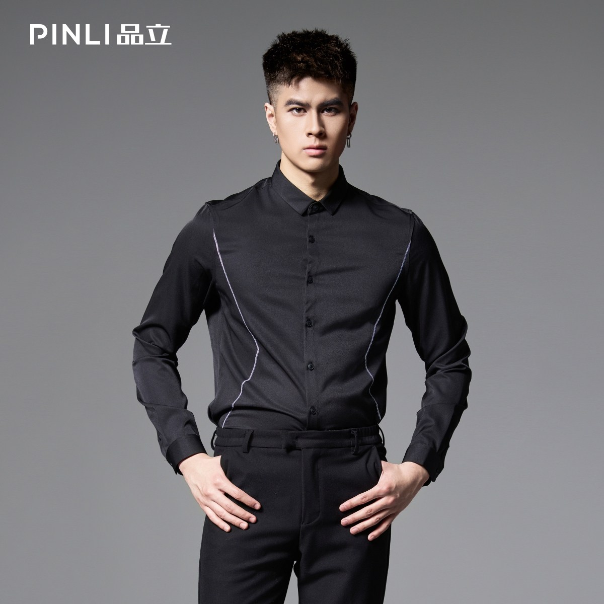 PINLI品立辑明线商务休闲男衬衫图片