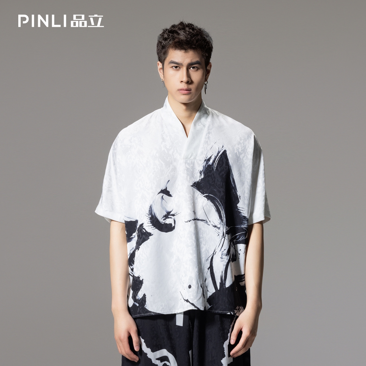 PINLI品立中式国风水墨画短袖T恤
