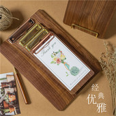 可印Logo黑胡桃实木文件夹菜单夹板书写咖啡馆餐厅木质复古A4板夹