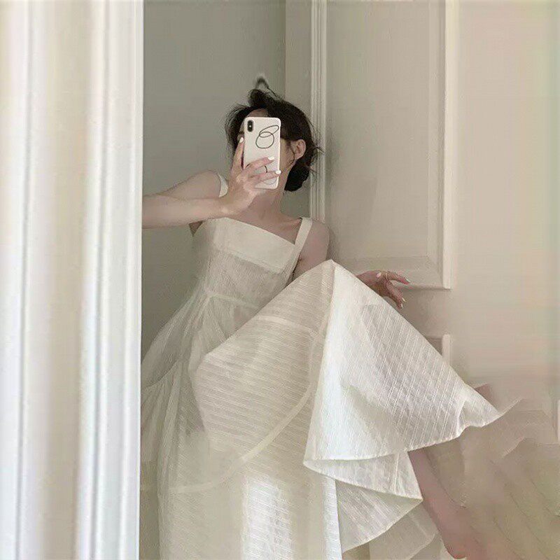 法式初恋白色吊带连衣裙女夏季设