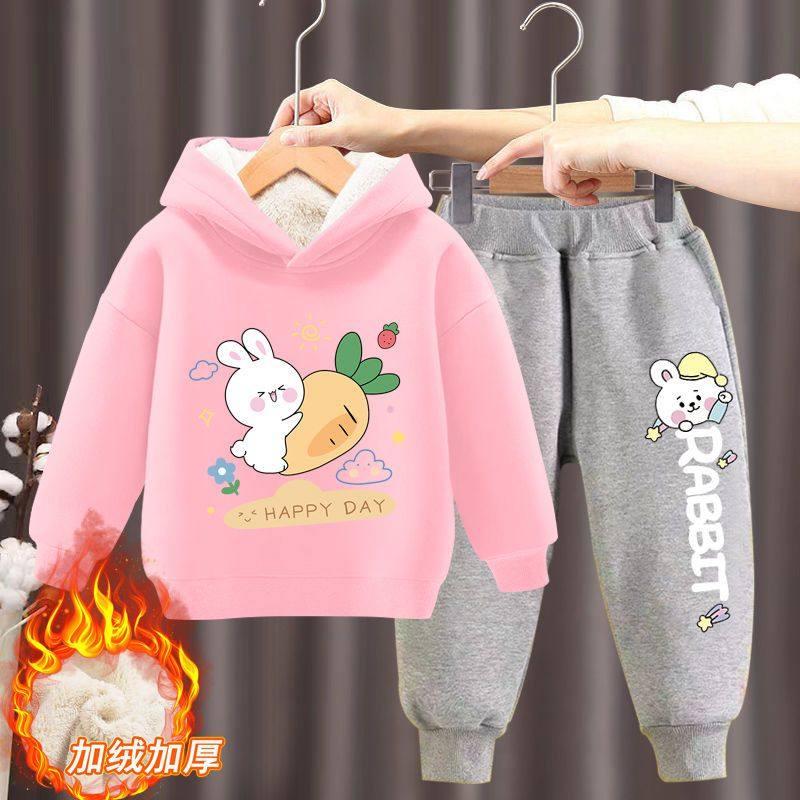 儿童套装加绒两件套冬装帅气宝宝卫衣秋冬款中小童女童套头上衣潮