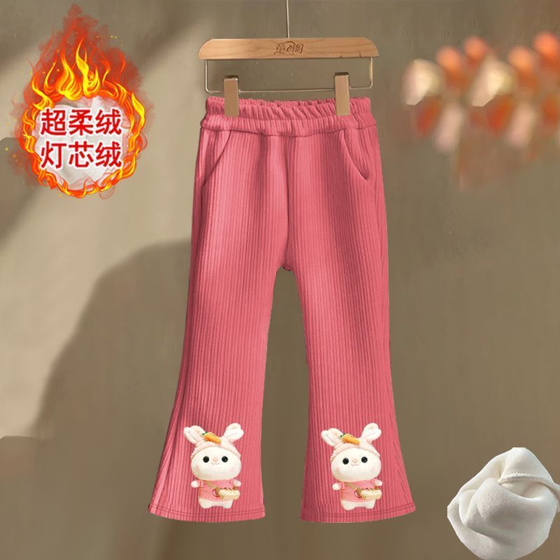 女童一体绒秋冬季洋气加厚喇叭裤女宝宝宽松2025新款冬装加绒裤子