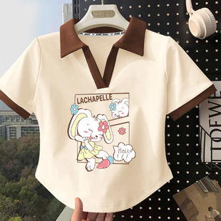 女孩弧形宽松上衣 女童短袖 T恤2025夏季 新款 中大童洋气休闲POLO衫