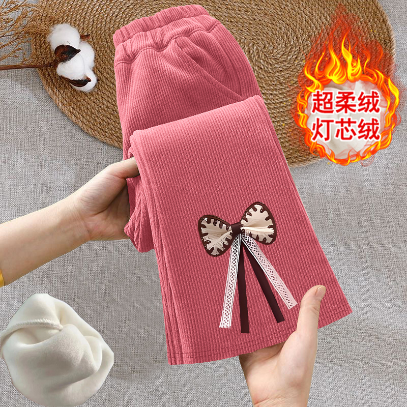 女童一体加绒微喇叭裤中大儿童洋气保暖休闲阔腿裤子深秋冬长裤潮