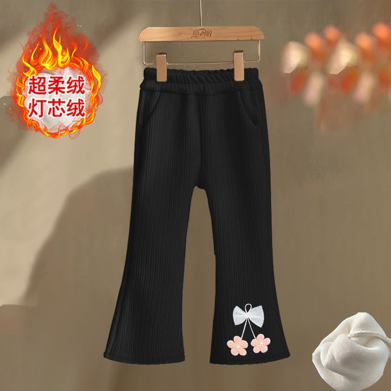 女童加绒裤子秋冬装2025新款儿童加厚一体绒喇叭裤女宝百搭微喇裤