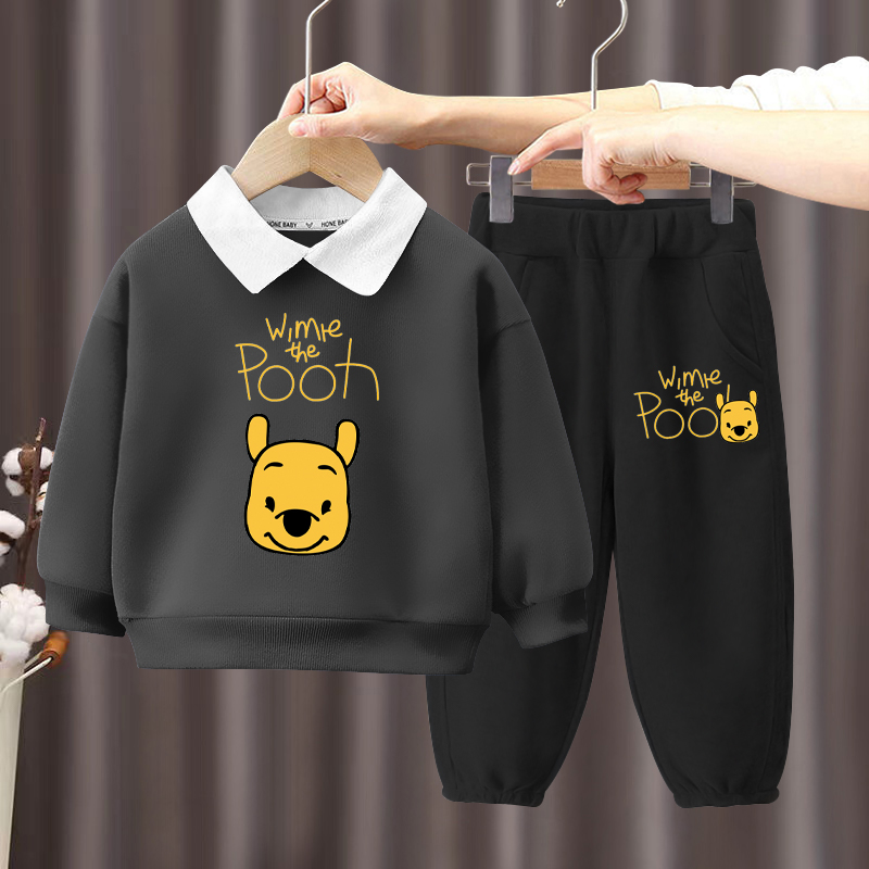 儿童卡通翻领卫衣套装男童痞帅春秋宝宝休闲运动服中小童两件套潮