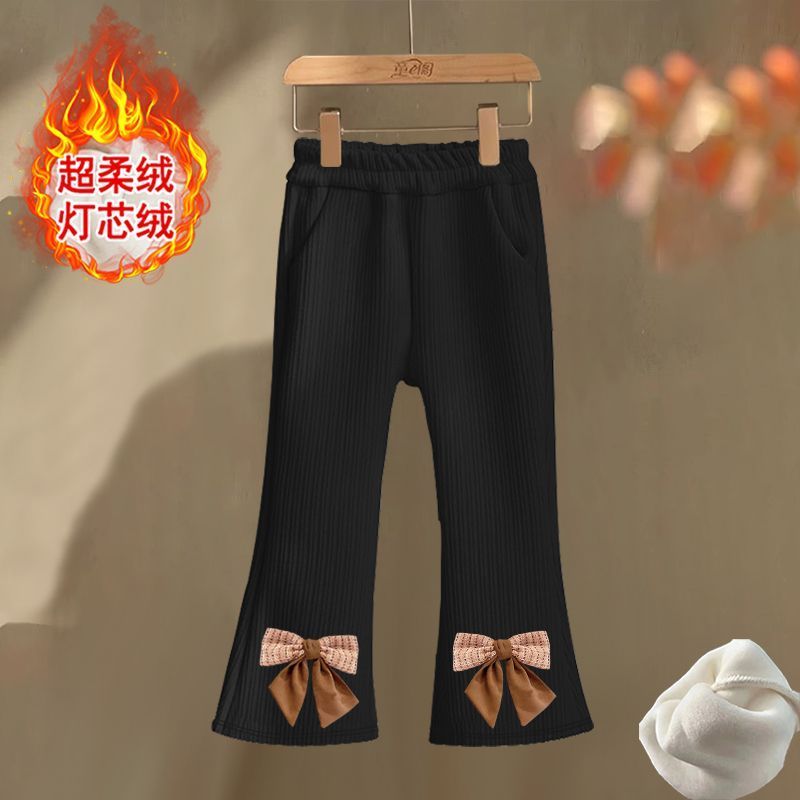 女童2025新款加厚秋冬季加绒裤子灯芯绒裤儿童宝宝一体绒喇叭裤潮