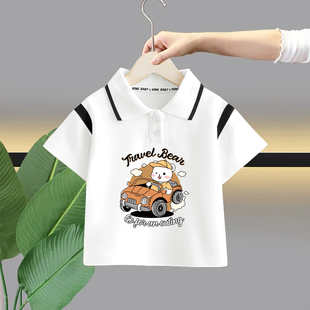 儿童t恤男童短袖 polo衫 中小童白色体恤纯棉翻领套头男童夏装 薄款