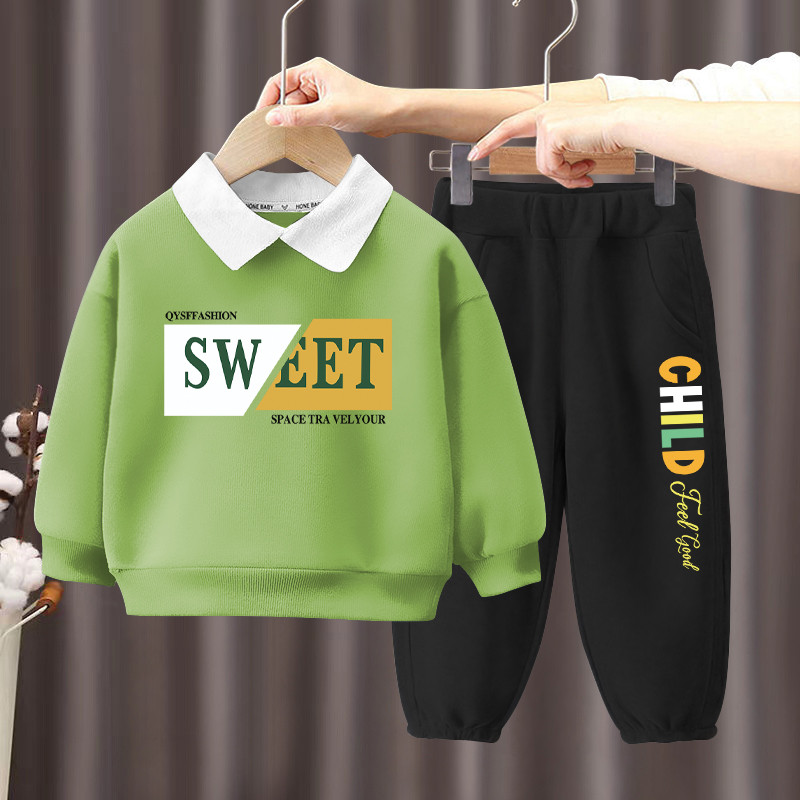 男童秋季新款套装儿童春秋中大童韩版长袖套装翻领卫衣帅气两件套