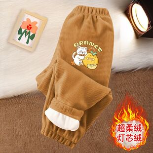 女童加绒裤子秋冬装2025新款儿童运动裤灯芯绒束脚裤中童冬季长裤