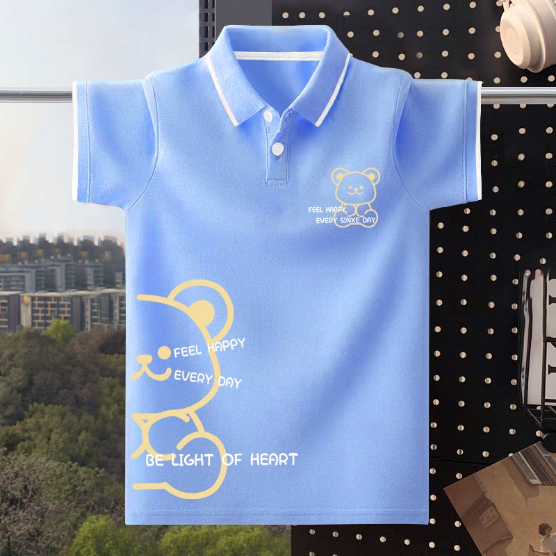 男童短袖POLO衫2025夏季新款儿童休闲翻领薄款T恤中大童半袖上衣