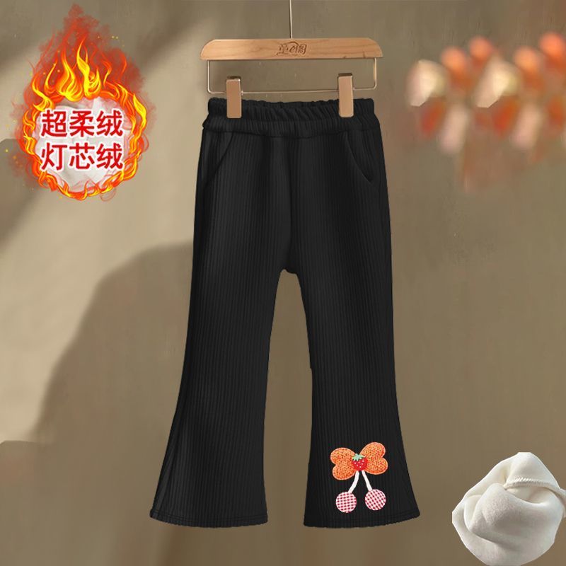女童灯芯绒喇叭裤2025秋冬新款儿童加绒加厚裤子大童保暖冬装长裤