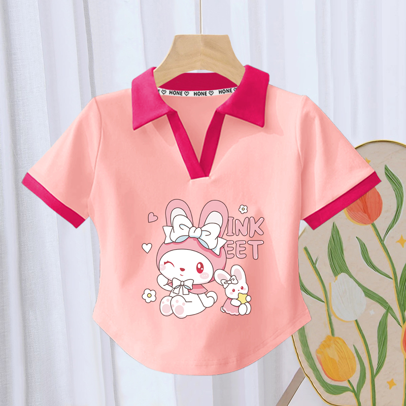 儿童Polo衫短袖女童上衣翻领女孩洋气衣服中小童夏装T恤时尚小众