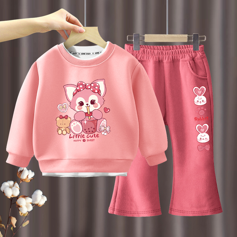 女童套装春秋季儿童2025新款秋装时髦洋气卫衣中小童灯芯绒喇叭裤