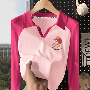 T恤中大童女孩宝宝童装 秋季 翻领长袖 潮款 上衣服洋气 ins女童Polo衫