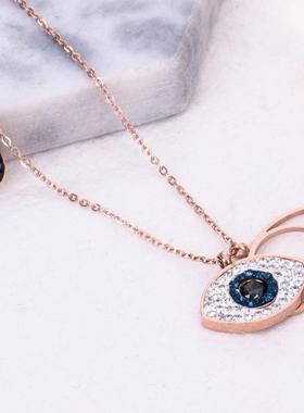 钛钢水滴钻魔之眼睛钛钢吊坠项链