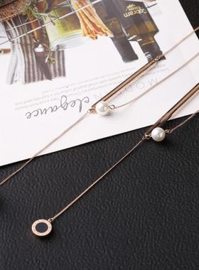 黑白双面罗马数字圆牌珍珠项链