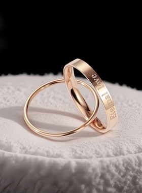 love英文交叉双环钛钢戒指高级感
