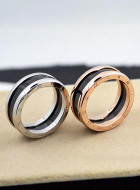 黑色陶瓷玫瑰金情侣指环不掉色