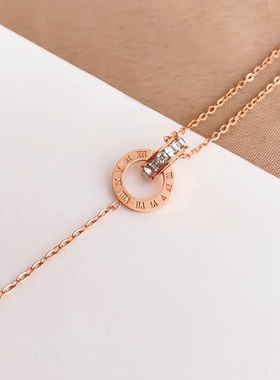 罗马数字镶钻双环18K金手链配饰