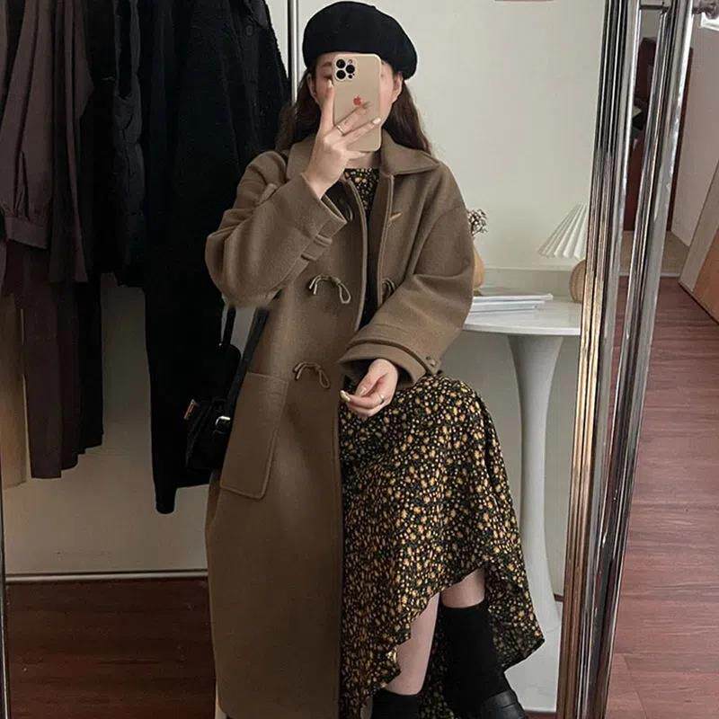 牛角扣日系毛呢外套女2025年秋冬季新款呢子大衣小个子加厚中长款