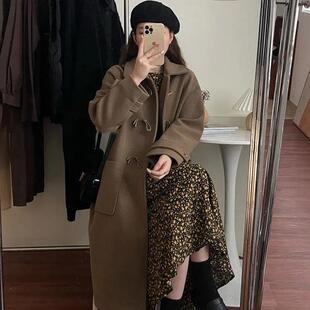 牛角扣日系毛呢外套女2025年秋冬季新款呢子大衣小个子加厚中长款