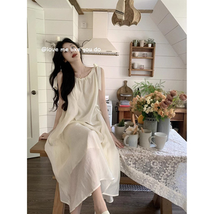 新款 夏季 仙女海边度假长裙沙滩露背白色吊带连衣裙子三亚云南旅游