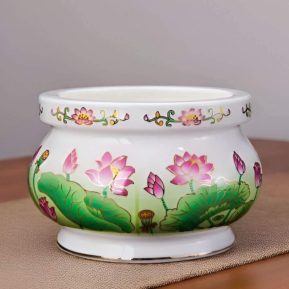 陶瓷莲花香炉佛具烧香碗供佛图片