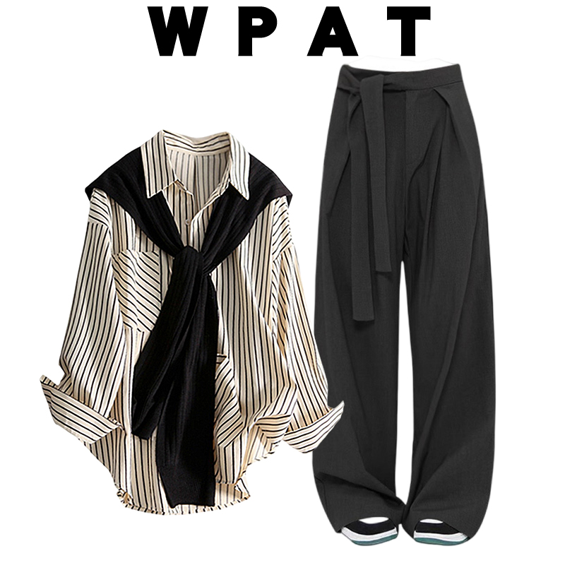 【现货】时尚运动套装女2024秋装新款小众衬衫+垂感西装裤两件套