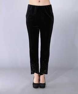 修身 金丝绒小脚裤 脚舒丝迈直筒女裤 钉珠裤 显瘦1301 直筒裤