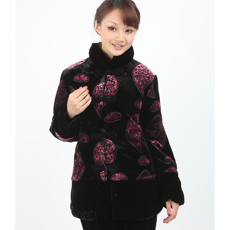 金丝绒薄棉衣长袖腰果花盘扣中国风唐装薄棉中老年妈妈真丝绒0410