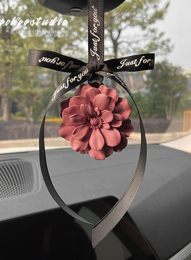 汽车香水挂件后视镜幸运红复古洋牡丹高档女士车载香薰挂饰品淡香