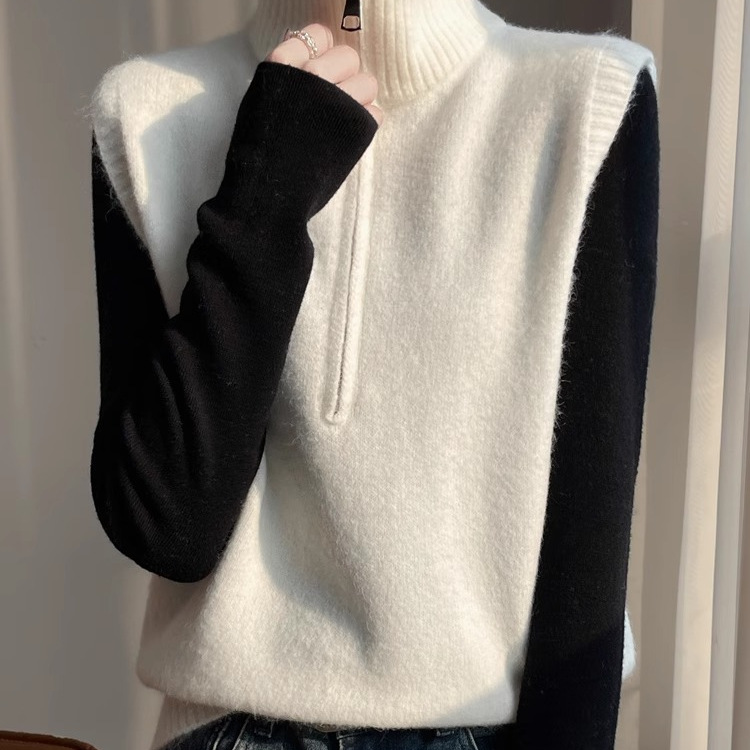 2025年春季新款半开拉链羊毛衫女时尚羊毛宽松外穿显瘦毛衣女