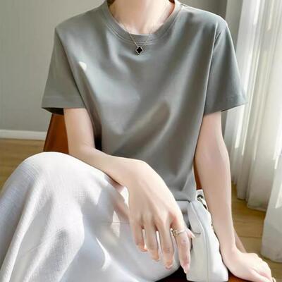 丝光纯棉圆领短袖女T恤显瘦