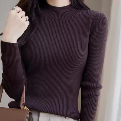 柔软亲肤~100%纯棉半高领毛衣春季女加厚内搭修身显瘦针织打底衫