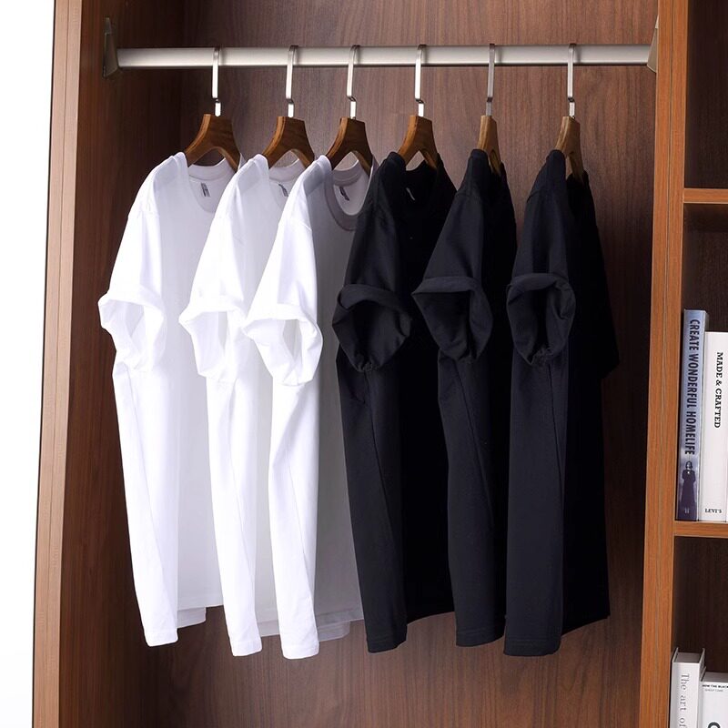 （买一送一）210g美式重磅纯棉圆领打底T恤纯色男女宽松短袖t春季