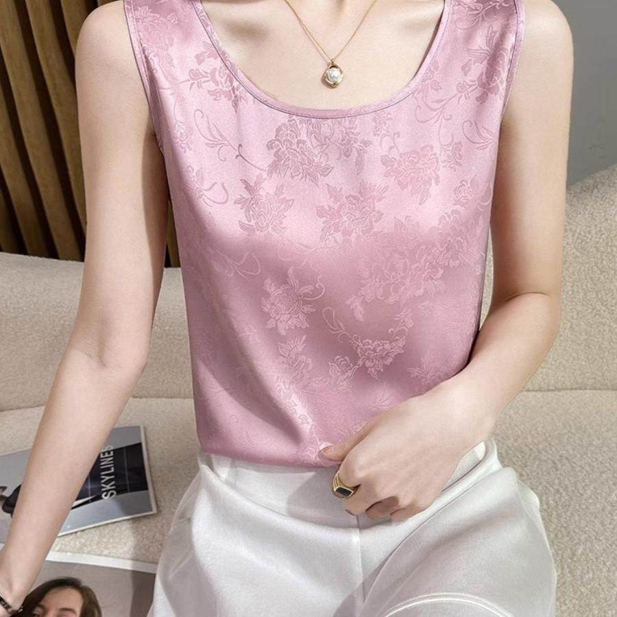 真丝吊带背心女西装内搭夏季桑蚕丝印花圆领缎面无袖外穿大码上衣,女装/女士精品,背心吊带,淘宝优惠券,粉丝福利购,淘宝优惠卷