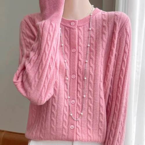 2025冬季羊毛衫针织开衫外套女秋冬新款圆领提花外搭毛衣潮