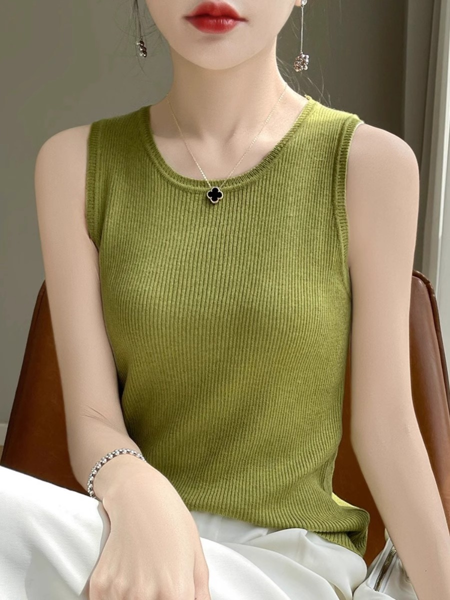 螺纹针织修身套头百搭吊带