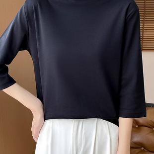 2025春季新款纯棉百搭女半高领七分袖毛衣宽松显瘦打底衫