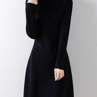 春季时尚半高领中长款针织裙女亲肤舒适修身显瘦A字裙包臀打底裙