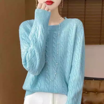 羊毛套头圆领内搭螺纹打底衫