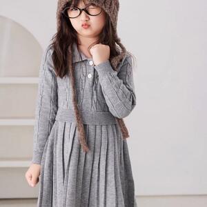 时尚百搭学院风针织连衣裙女童秋季款裙子2024新款儿童毛衣polo裙