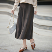 精仿羊毛针织半身裙女高腰中长款 百搭大摆裙通勤气质可可棕裙子