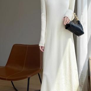 过膝 配大衣内搭打底毛衣裙子长款 半高领针织连衣裙女秋季 2025新款