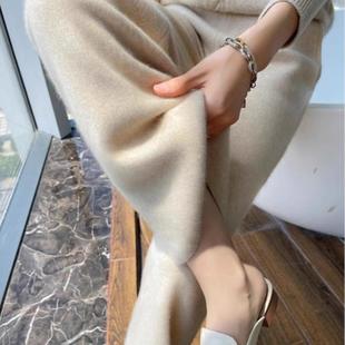 2025春季加厚羊毛阔腿裤女宽松加厚直筒拖地垂感羊绒白色休闲长裤
