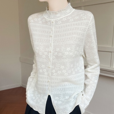 法式蕾丝花边半高领针织衫